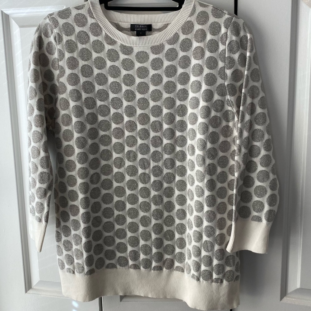 Halogen x Atlantic Pacific Metallic Silver Dot Sweater - Size L